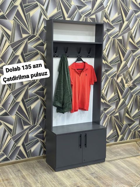 Qarderob asılqanlı dolab - Rəng: tünd boz (gövdə) + açıq arxa panel — Bakı