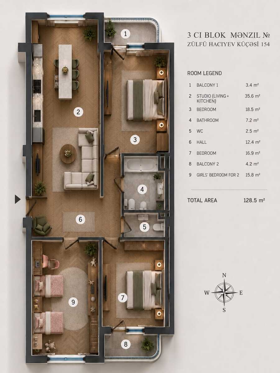 Satılır 3 otaqlı yeni tikili 128.5 m² — Mənzil, Sumqayıt (2)