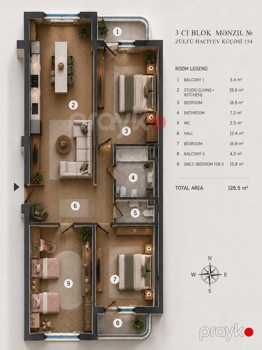 Satılır 3 otaqlı yeni tikili 128.5 m² — Mənzil, Sumqayıt (2)