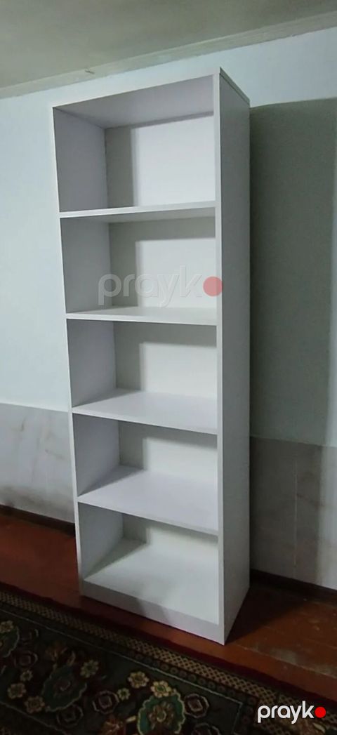 Ağ rəngli, minimalist dizaynlı rəf/kitab şkafı. - 6 bölməli (5 açıq — Güzdək