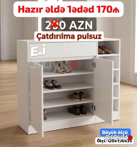 Ağ rəngli böyük ölçülü ayaqqabı dolabı - Ölçü: 120 x 100 x 35 sm