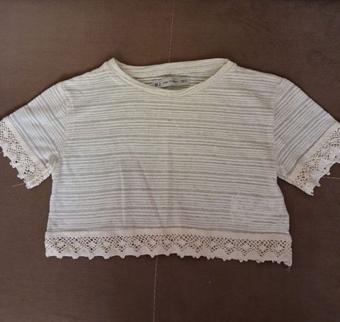 Zara Woman qısa top - Rəng: krem-ağ, incə üfüqi zolaqlı - Model: qısa — Bakı