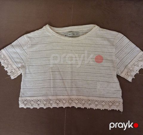 Zara Woman qısa top - Rəng: krem-ağ, incə üfüqi zolaqlı - Model: qısa — Bakı