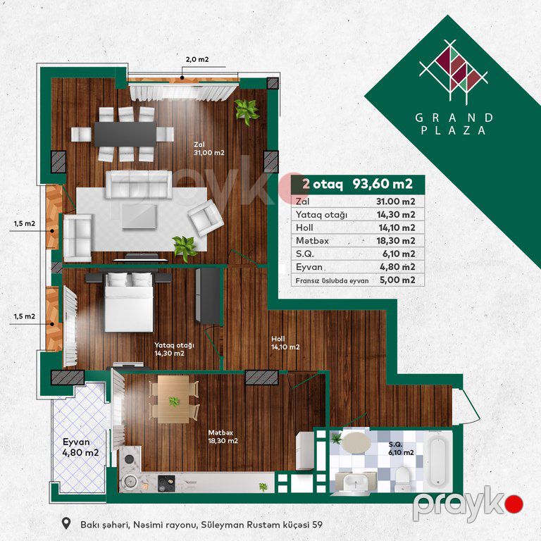 Satılır 2 otaqlı yeni tikili 94.1 m² — Mənzil, Bakı (3)