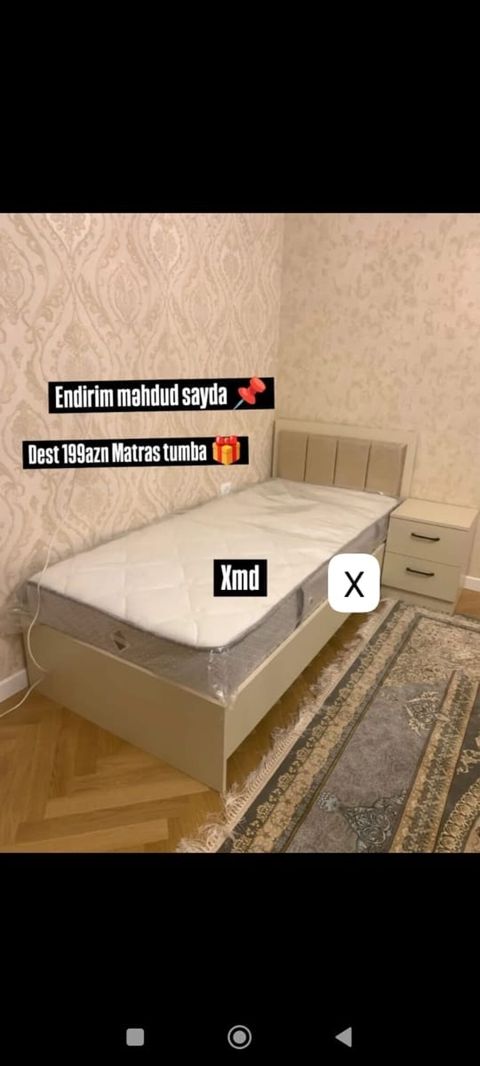 Yataq dəsti – tək nəfərlik - Komplekt: çarpayı, matras və tumbadır — Bakı