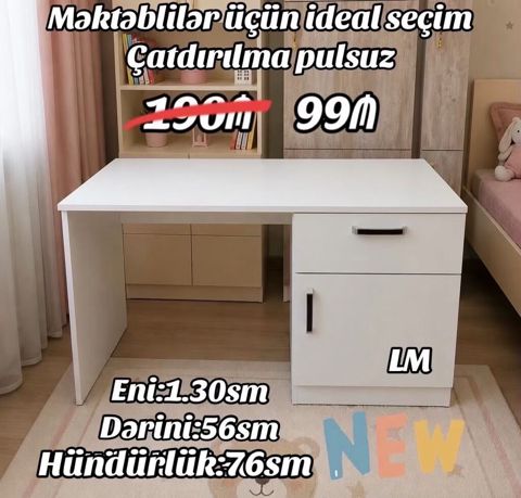 Məktəblilər üçün ideal yazı masası - Rəng: ağ - Sağ tərəfdə 1 böyük — Bakı