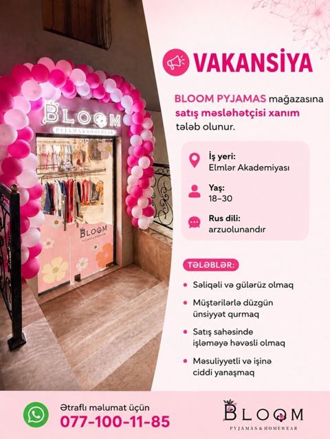Satış məsləhətçisi tələb olunur, Yalnız qadınlar üçün, 18-29 yaş — Bakı