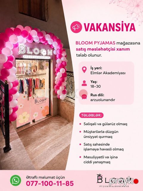 Satış məsləhətçisi tələb olunur, Yalnız qadınlar üçün, 18-29 yaş — Bakı