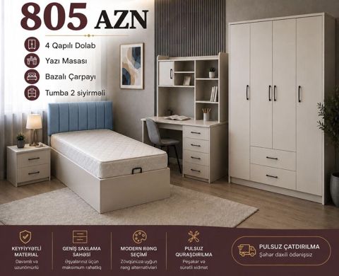 Uşaq/yeniyetmə otağı mebel dəsti Tərkib: - 4 qapılı dolab (iki alt — Bakı