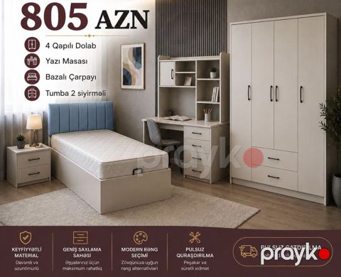 Uşaq/yeniyetmə otağı mebel dəsti Tərkib: - 4 qapılı dolab (iki alt