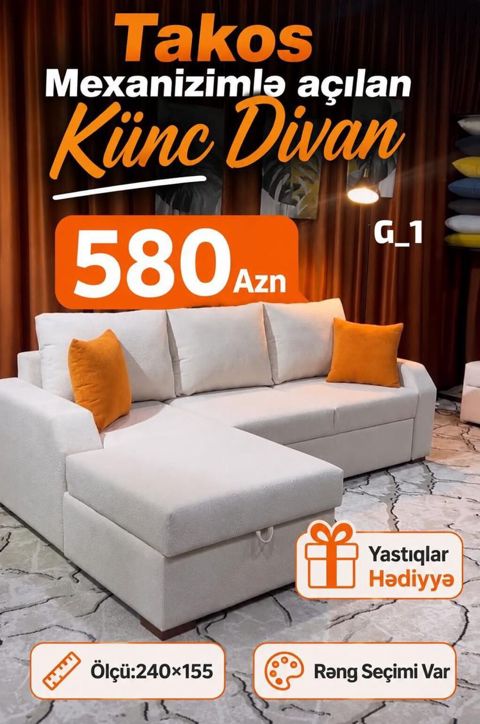 Takos mexanizmi ilə açılan künc divan G_1 - Ölçü: 240 155 sm — Bakı