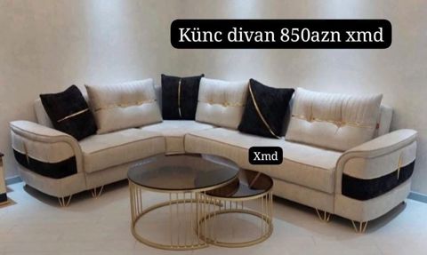Künc divan – 850 AZN - L‑şəkilli dizayn, geniş oturacaq sahəsi - Açıq — Xırdalan