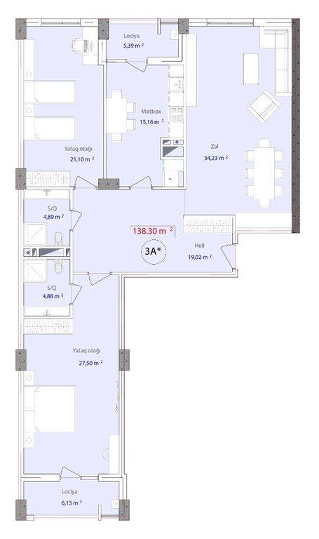 Satılır 3 otaqlı yeni tikili 138.3 m² — Mənzil, Bakı (4)