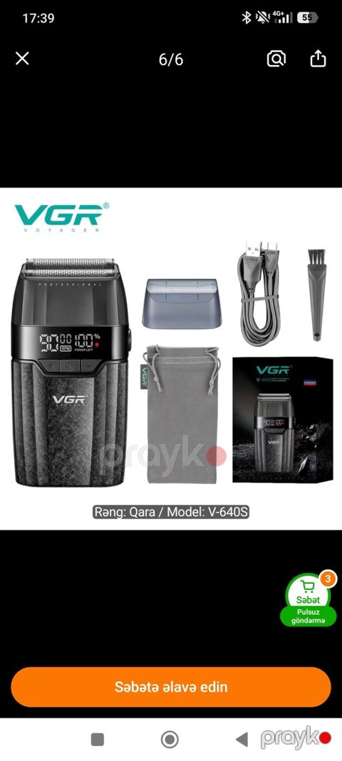 VGR Voyager elektrik üz qırxan – Model V-640S (rəng: qara)