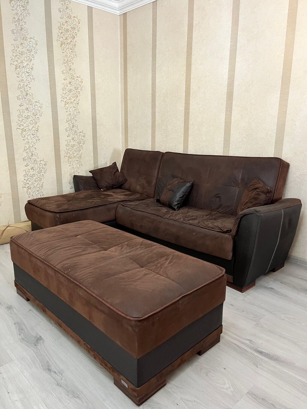 Künc divan dəsti – şokolad rəngi - Tərkib: L formalı künc divan + — Mebel, Bakı (2)