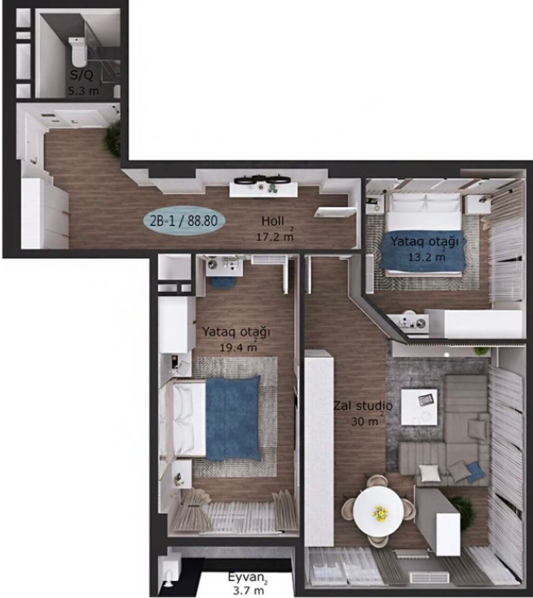 Satılır 3 otaqlı yeni tikili 89 m² — Mənzil, Bakı (3)