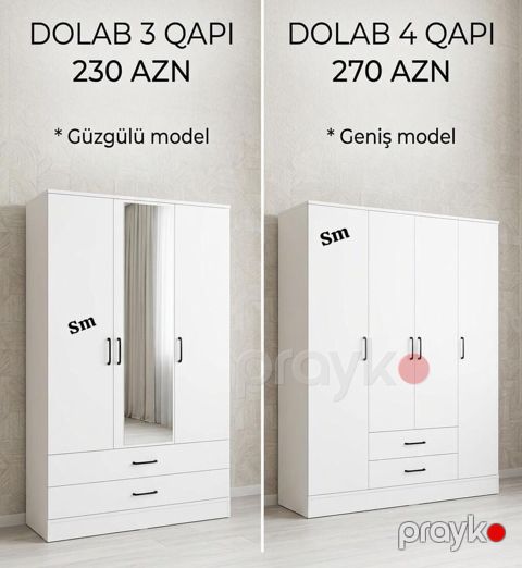 Ağ rəngdə müasir dizaynlı paltar dolabları Variantlar: - 3 qapılı