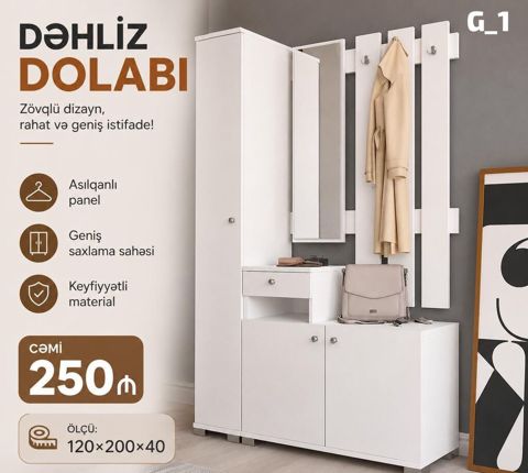 Dəhliz dolabı – zövqlü dizayn, rahat və geniş istifadə üçün — Bakı