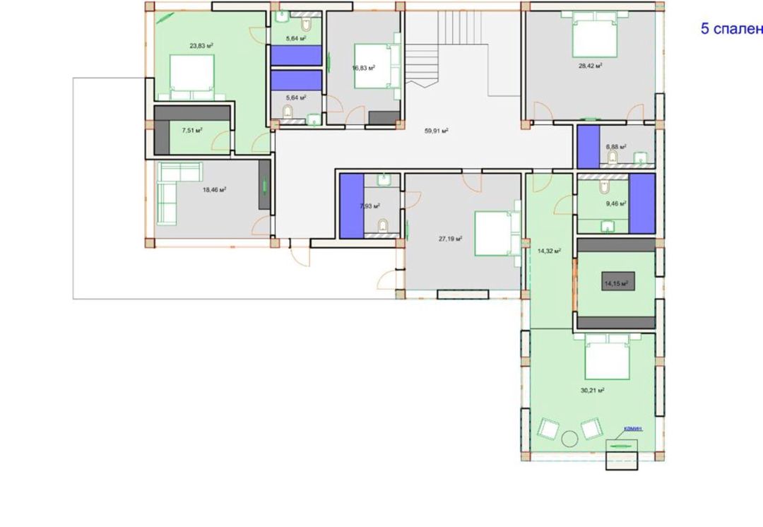Satılır 10 otaqlı həyət evi/bağ evi 1200 m² — Ev, villa, Bakı (7)