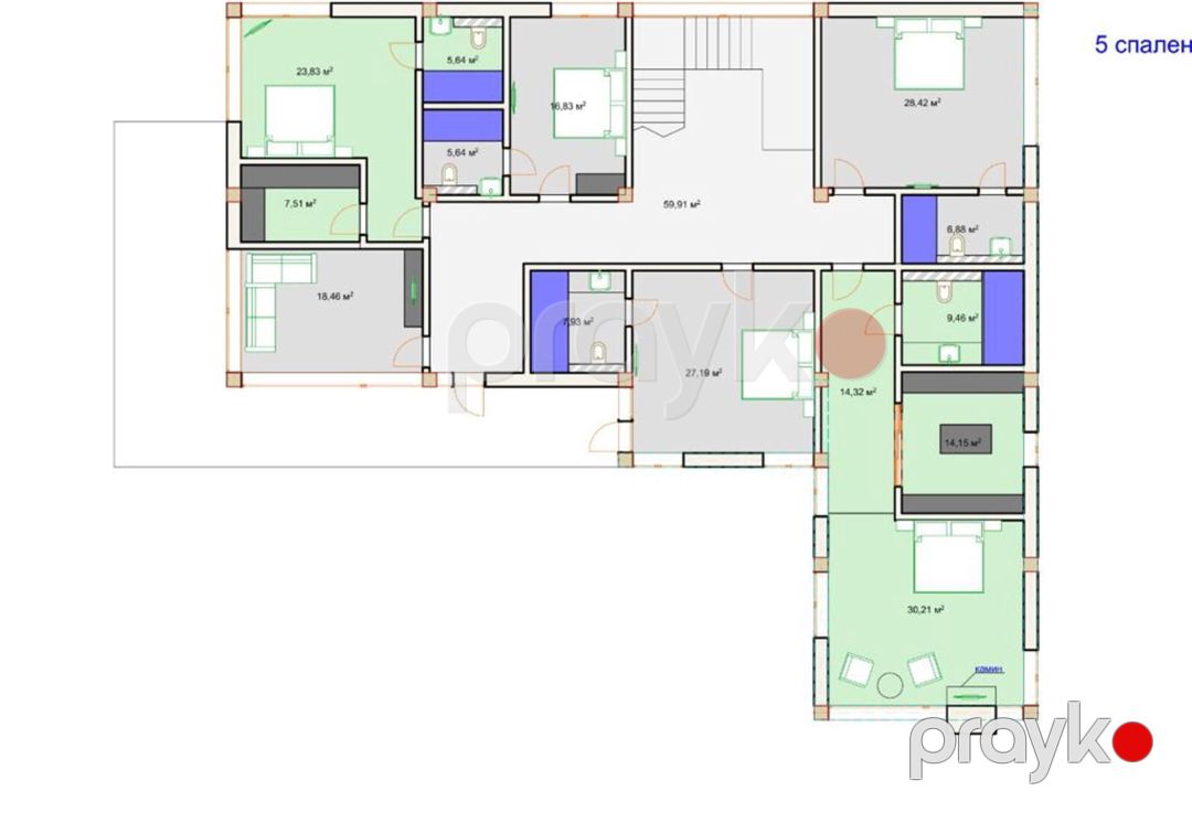 Satılır 10 otaqlı həyət evi/bağ evi 1200 m² — Ev, villa, Bakı (7)