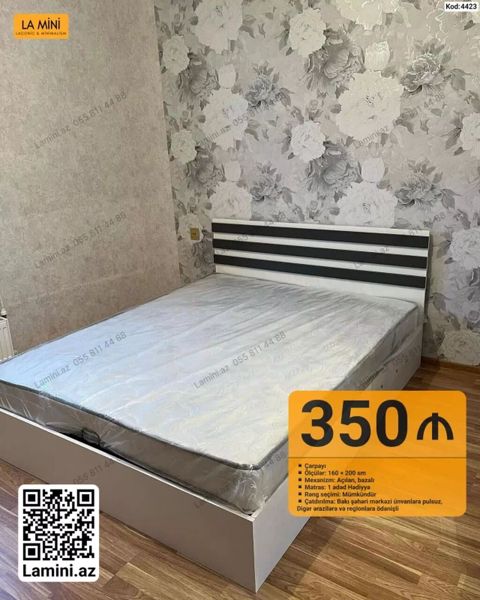 Çarpayı – Kod: 4423 - Ölçü: 160 200 sm - Mexanizm: açılan, bazalı — Bakı