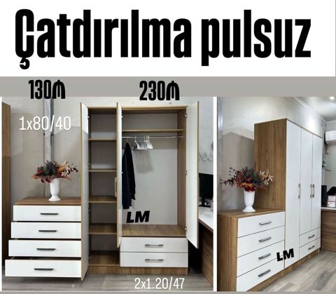 Üç qapılı dolab təmiz laminatla Qiymət 230₼ Ölçü 2x 1.20x 47 — Bakı