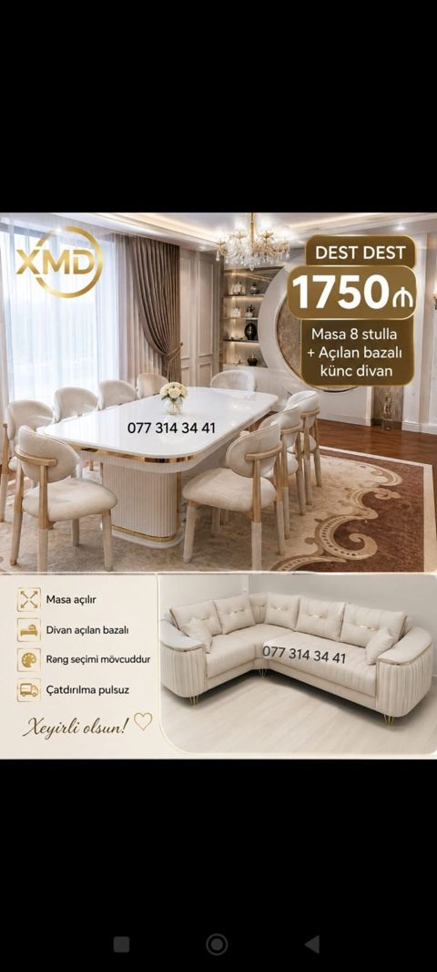 XMD brendindən yemək otağı dəsti Tərkib: - Yemək masası (açılan — Xırdalan