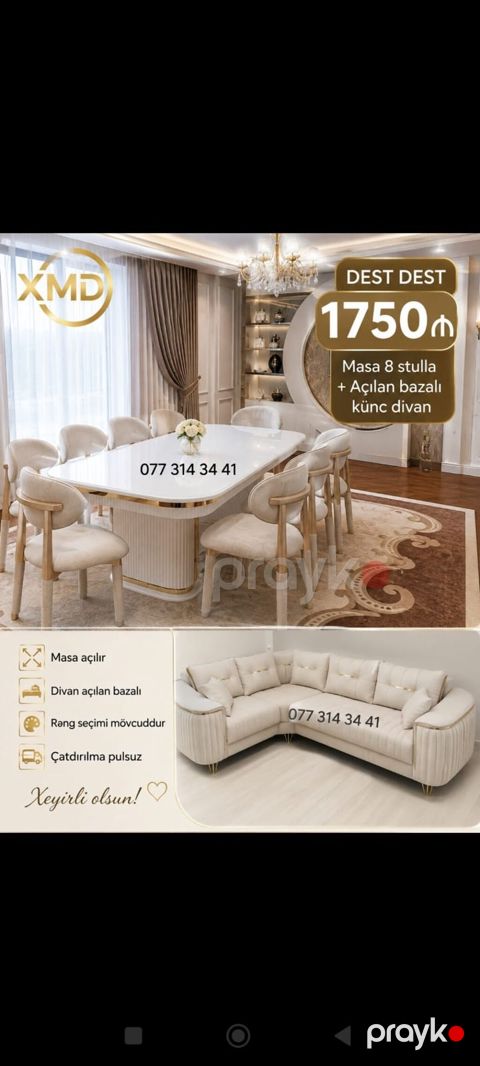 XMD brendindən yemək otağı dəsti Tərkib: - Yemək masası (açılan