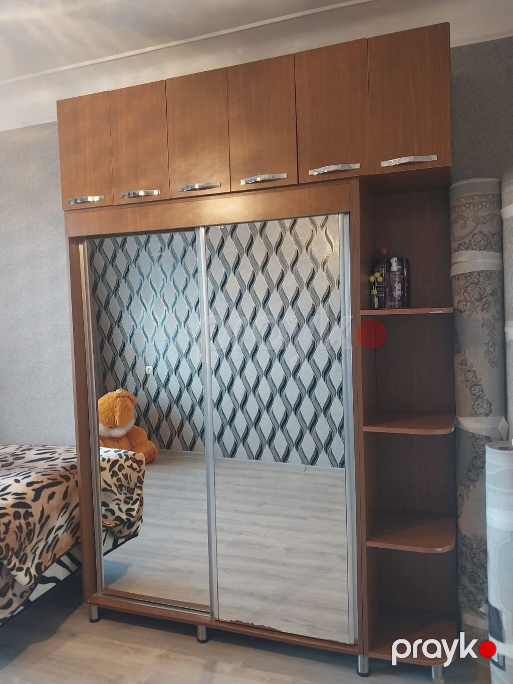Güzgülü sürgülü qapılı paltar şkafı - Material: taxta rəngli laminat — Şkaflar, Bərdə (2)