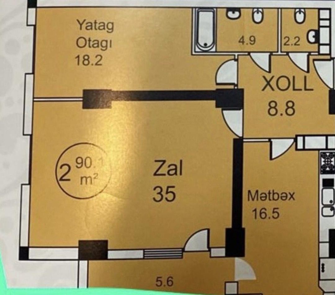 Satılır 2 otaqlı yeni tikili 90 m² — Mənzil, Bakı (2)