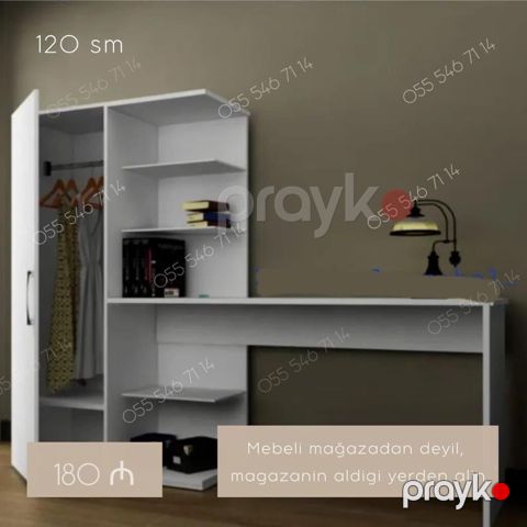 Çoxfunksiyalı şkaf-masa kombinasiyası - Ölçü: 120 sm (eni) - Rəng: ağ — Bakı