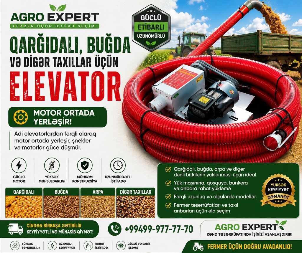 Qarğıdalı, buğda və taxıl üçün güclü elevatorlar 220v, 380v və dizel — Kənd təsərrüfatı avadanlığı, Bakı