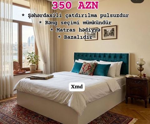 Bazalı iki nəfərlik çarpayı dəsti - Başlıq: yumşaq, düyməli — Bakı