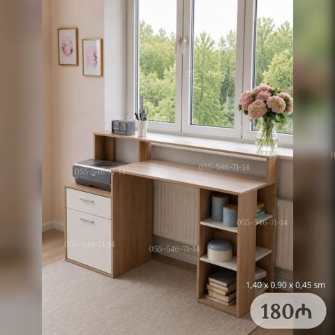 Pəncərə önü üçün kompakt iş masası Ölçülər: 1,40 x 0,90 x 0,45 m — Bakı