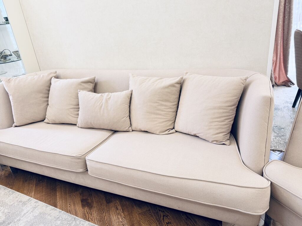 Bej rəngli yumşaq mebel dəsti - Komplekt: 3 nəfərlik divan + 2 ədəd — Mebel, Bakı (5)