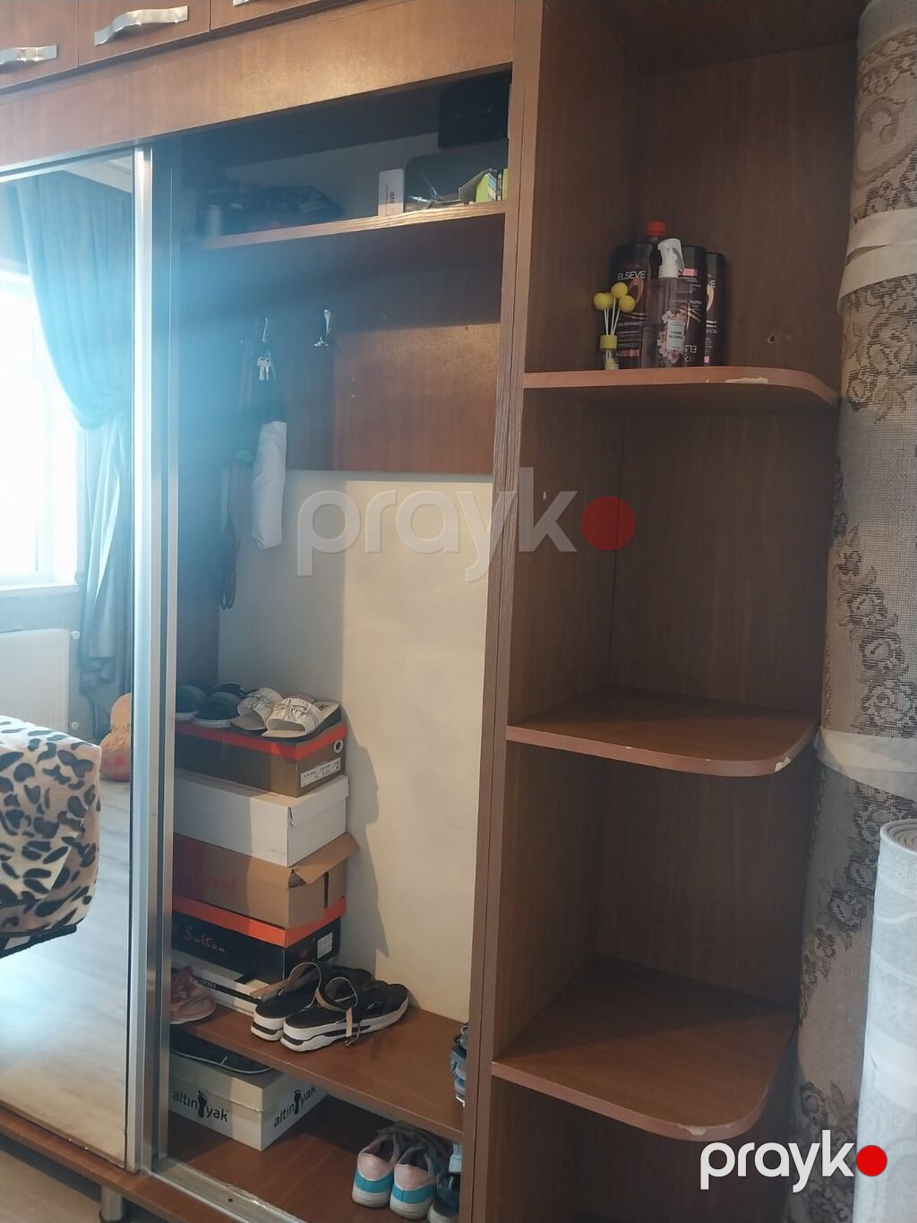 Güzgülü sürgülü qapılı paltar şkafı - Material: taxta rəngli laminat — Şkaflar, Bərdə (4)