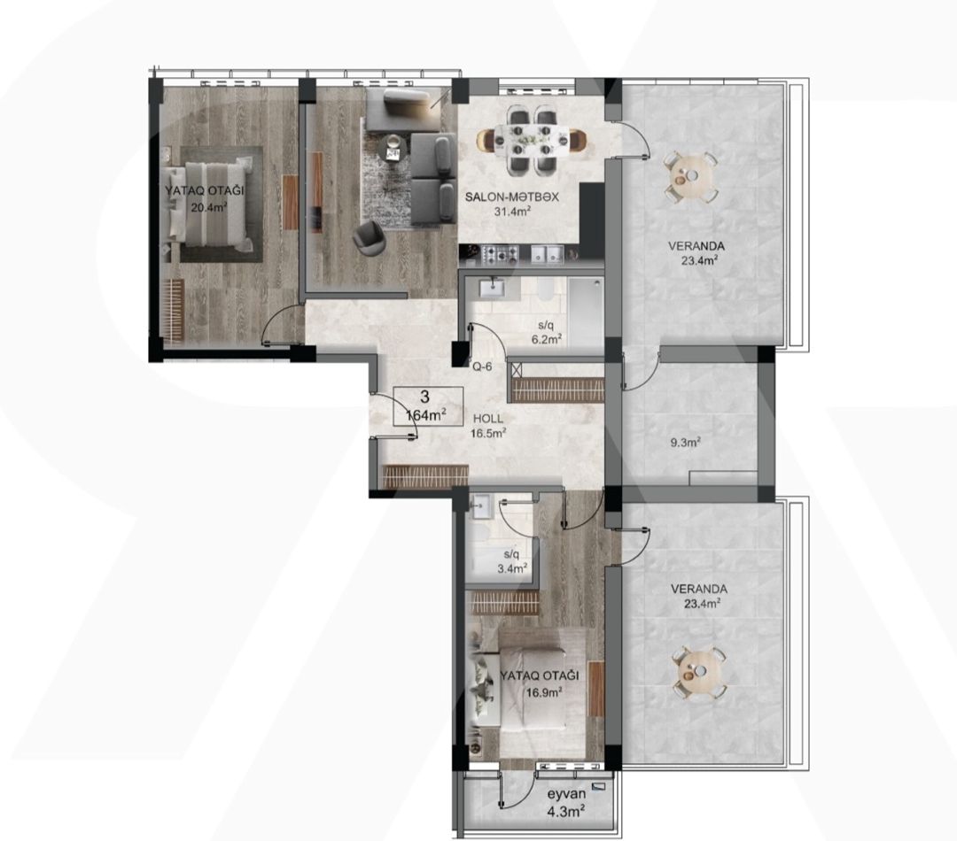 Satılır 3 otaqlı yeni tikili 164 m² — Mənzil, Bakı (3)