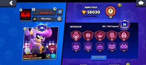 Brawl Stars hesabı – yüksək göstəricilərlə - Kupa: 58,030 (rekord — Novxanı