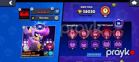 Brawl Stars hesabı – yüksək göstəricilərlə - Kupa: 58,030 (rekord — Novxanı