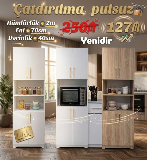 Mətbəx üçün çoxfunksiyalı şkaf-vitrin - Ölçülər: Hündürlük 2 m, eni — Mehdiabad