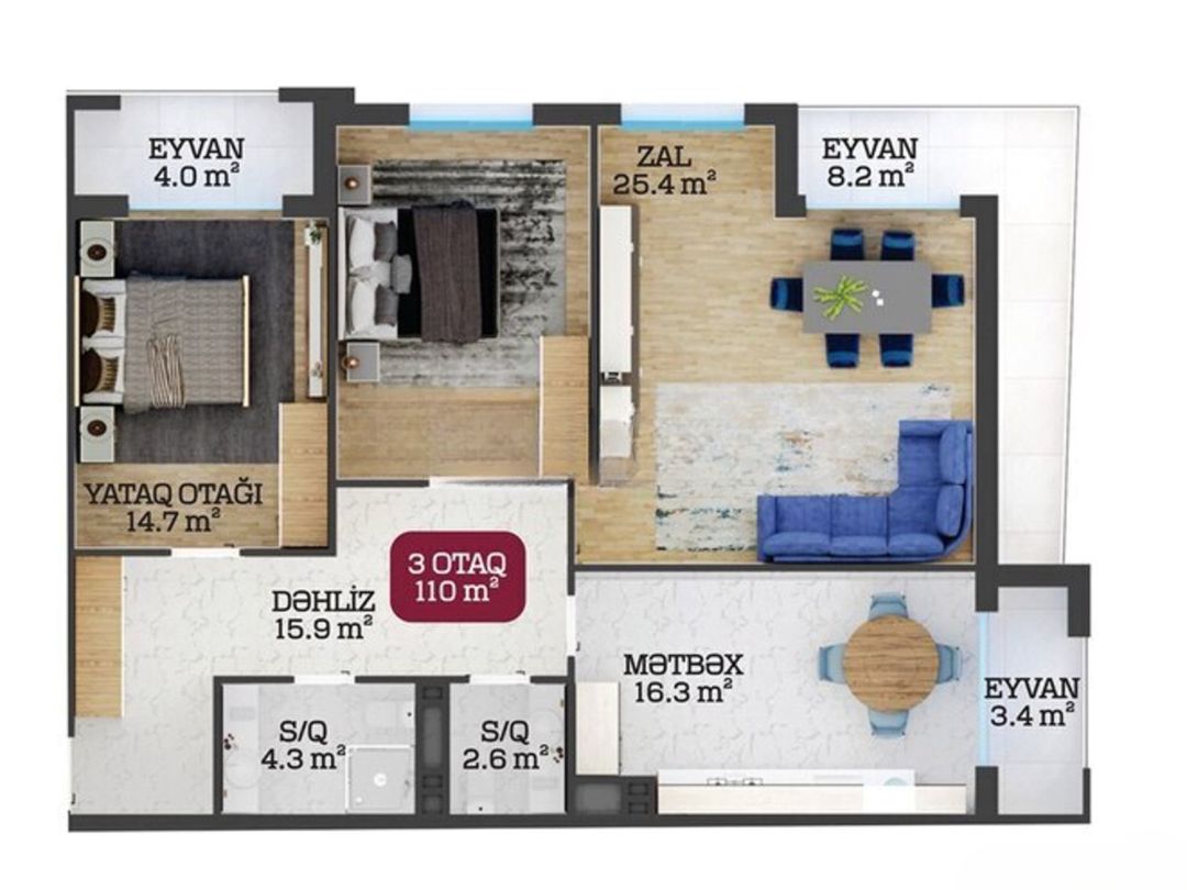 Satılır 3 otaqlı yeni tikili 110 m² — Mənzil, Bakı (2)