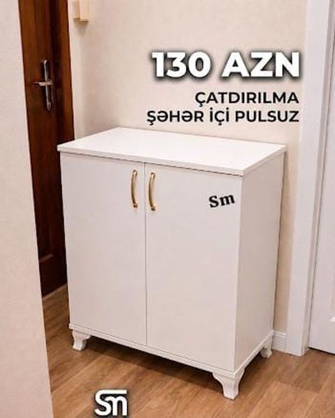 Ağ rəngli iki qapılı dolab - Material: laminat/MDF əsaslı, hamar ağ — Xırdalan