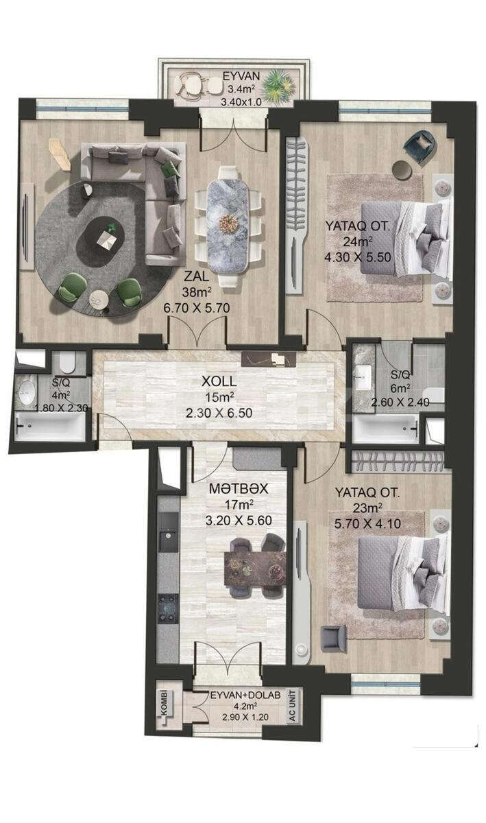 Satılır 3 otaqlı yeni tikili 146 m² — Mənzil, Bakı (2)