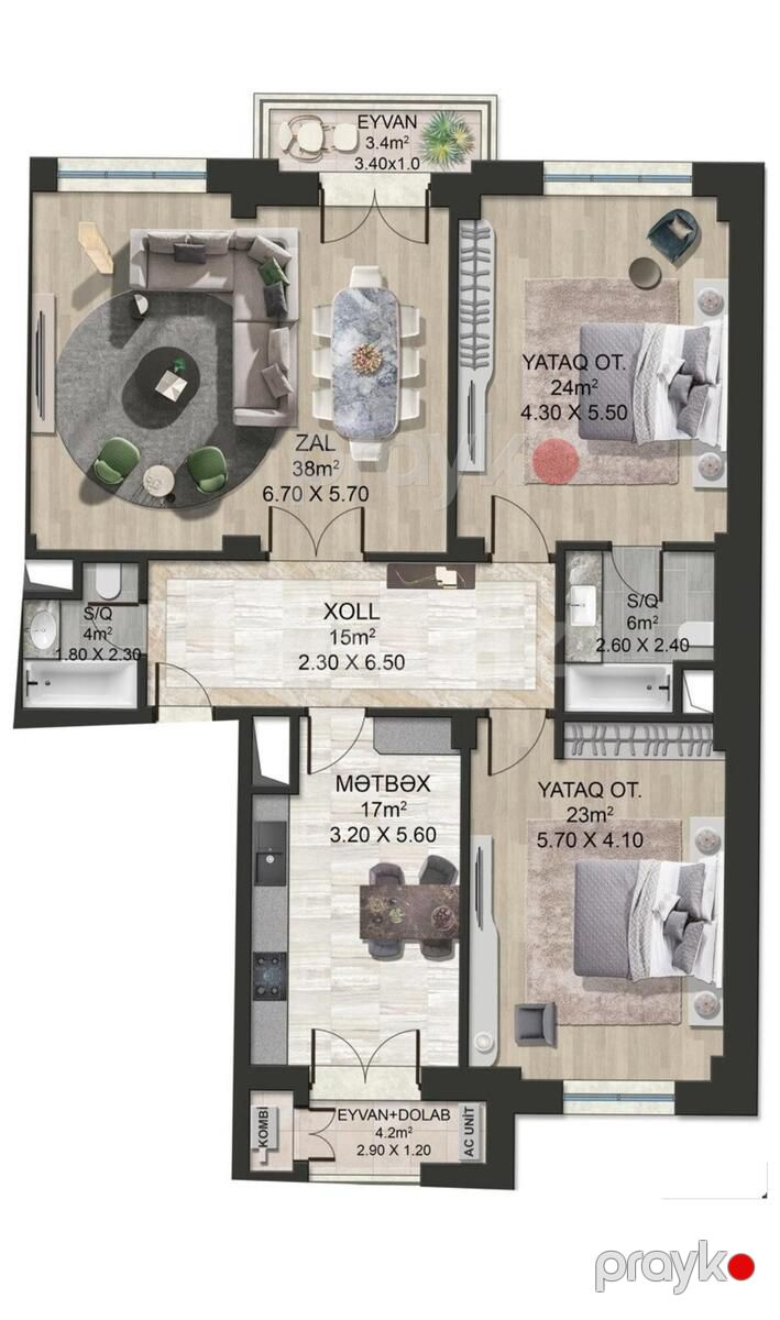 Satılır 3 otaqlı yeni tikili 146 m² — Mənzil, Bakı (2)