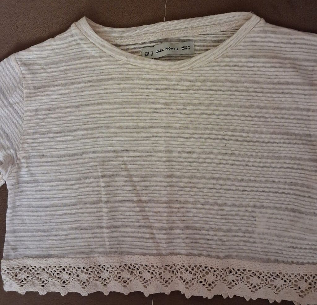 Zara Woman qısa top - Rəng: krem-ağ, incə üfüqi zolaqlı - Model: qısa — Şəxsi əşyalar, Bakı (2)