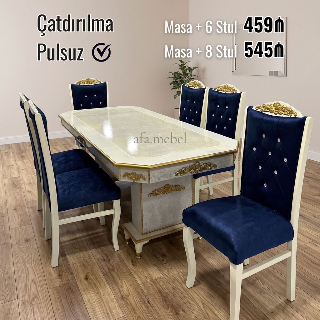 Nərgiz masa dəsti Yüksək keyfiyyətlə Qiymət: Masa 2x1 +6 stul 459₼ — Mebel, Bakı (2)