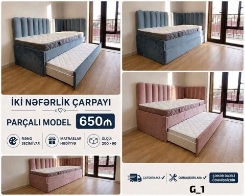 İki nəfərlik çarpayı – parçalı model - Ölçü: 200 90 - Aşağıdan — Bakı