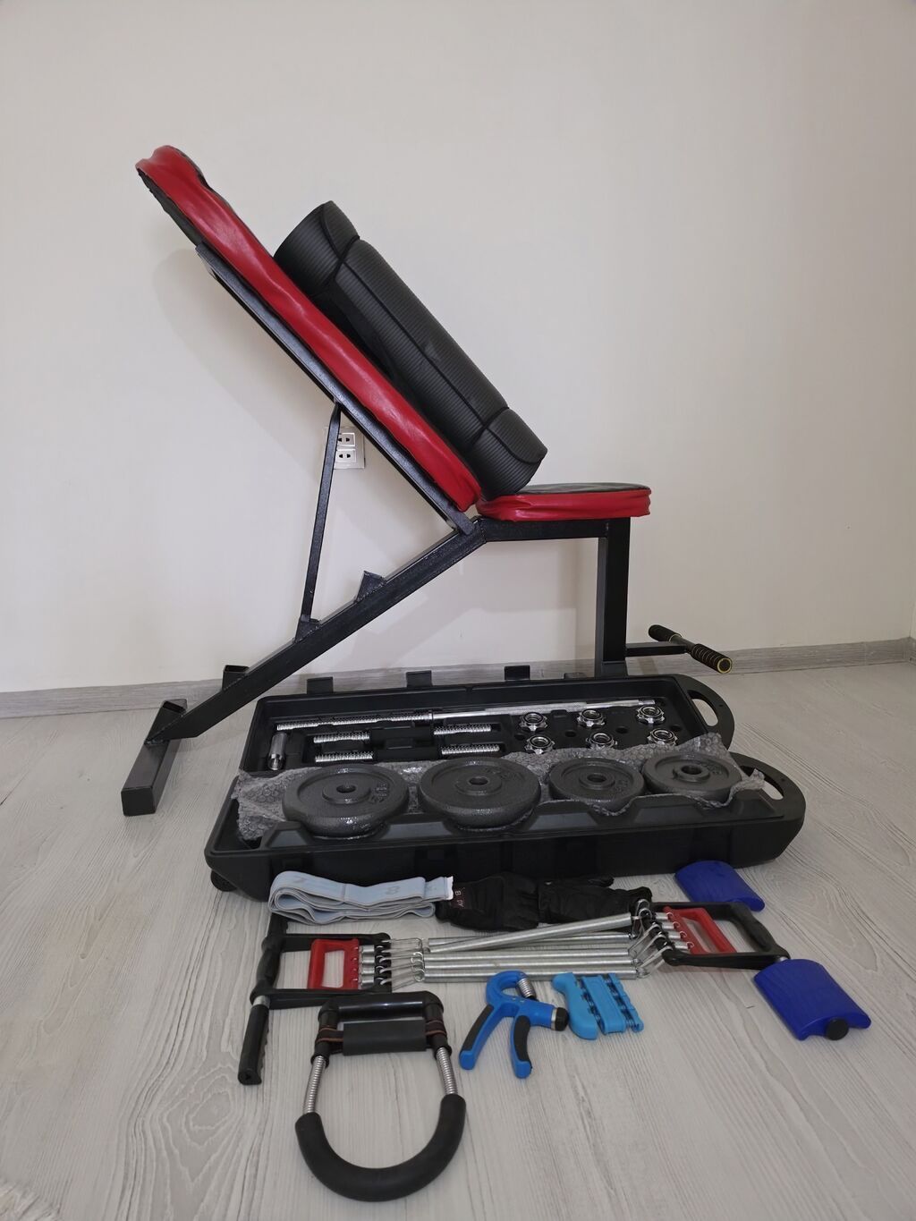 Ev üçün fitnes dəsti – tənzimlənən skamyə və ştanq/dambul aksesuarları — İdman və istirahət, Bakı (3)