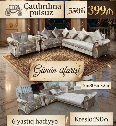 Künc divan, Vеlur parça, Bazalı, Açılan — Bakı