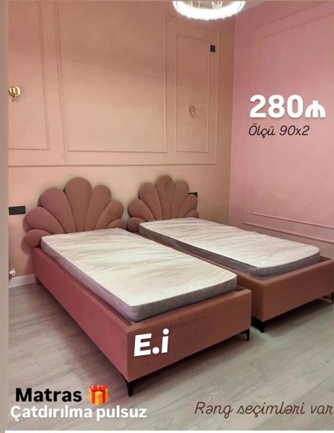 Tək nəfərlik taxt çarpayı, üzərində matrasla birlikdə - Ölçü: 90×200 — Digah